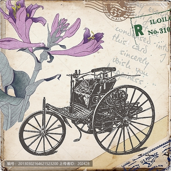 歐美,無框畫,裝飾畫,老爺車,底紋,花卉
