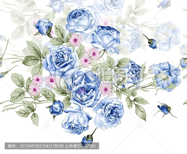 蓝色水墨手绘花卉主体花无精细分层