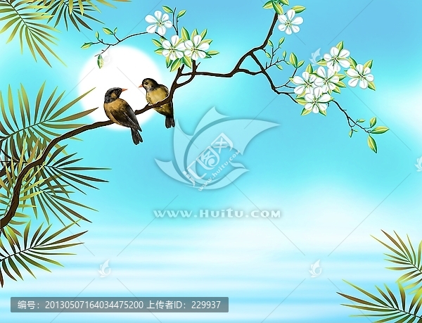 巨幅手繪壁畫,花鳥圖