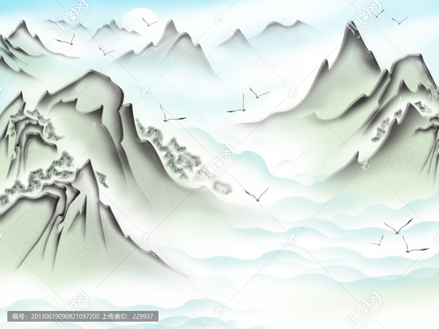 浮雕山水背景