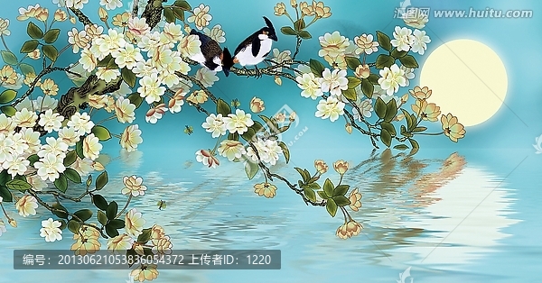 手绘壁纸壁画写真,花好月圆