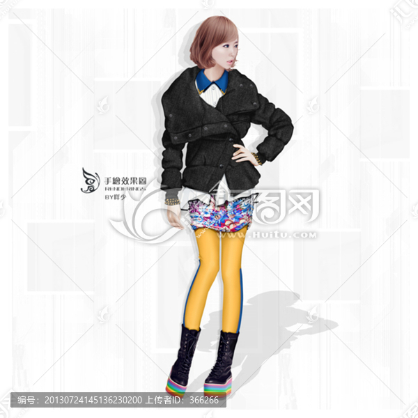 服裝手繪美女PSD高清分層