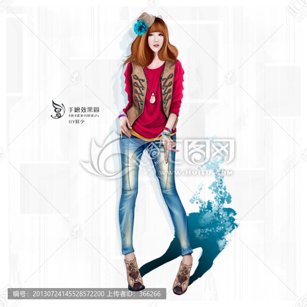服裝手繪美女PSD高清分層