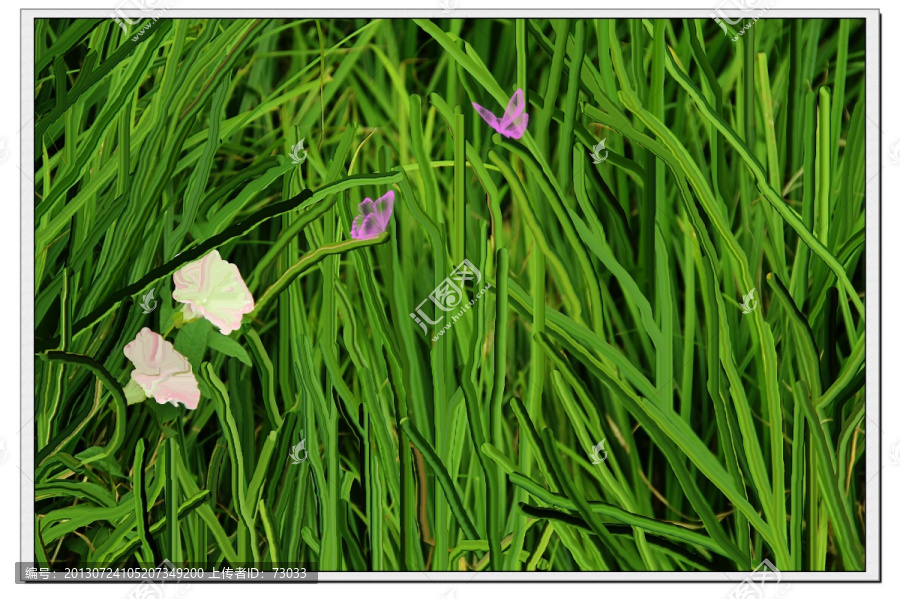 油畫牽牛花蝴蝶草地裝飾畫