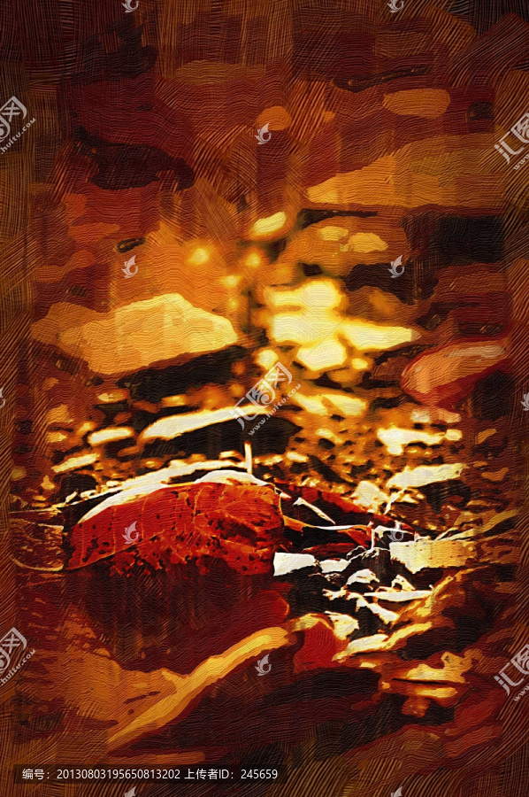 油畫,一片紅葉