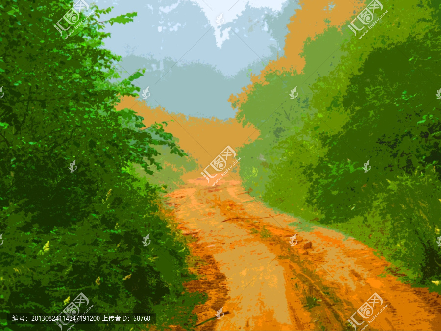 山路彎彎,電腦油畫