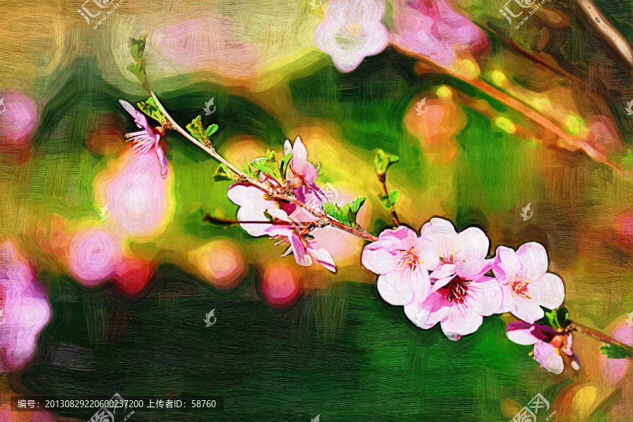 山花迎春圖,電腦油畫