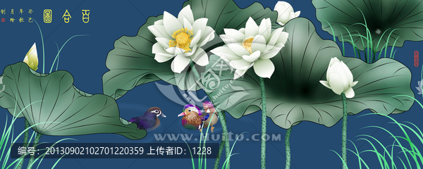鴛鴦,百合圖