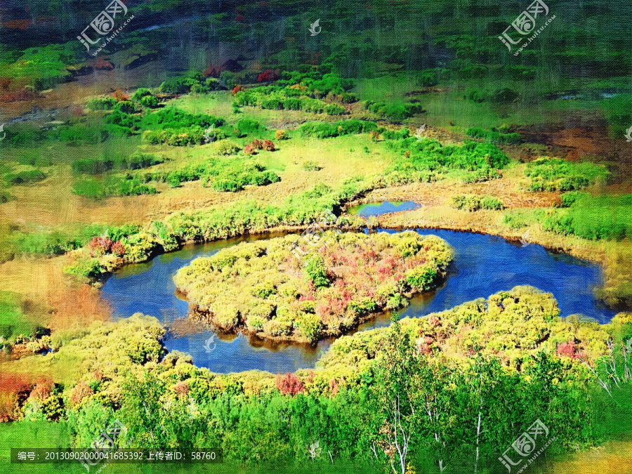 心形小島,電腦油畫(huà)