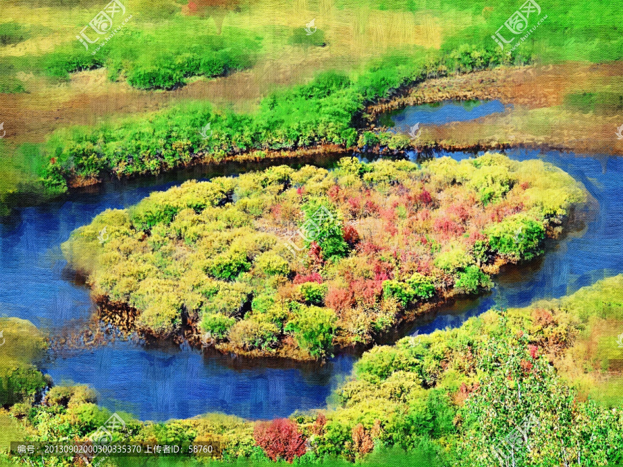 心形小島,電腦油畫(huà)