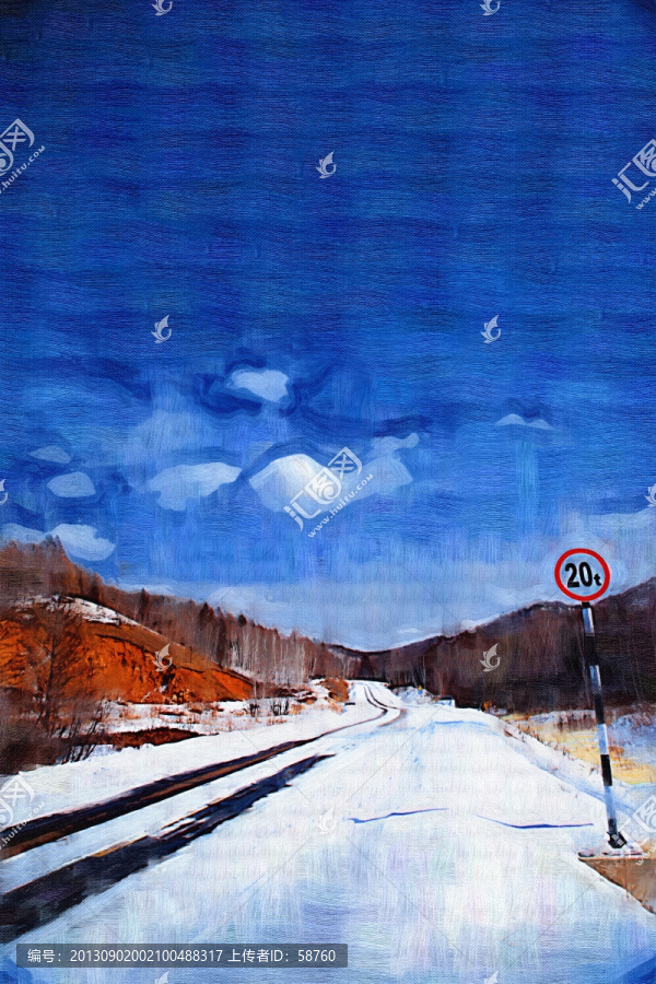 雪路,電腦油畫