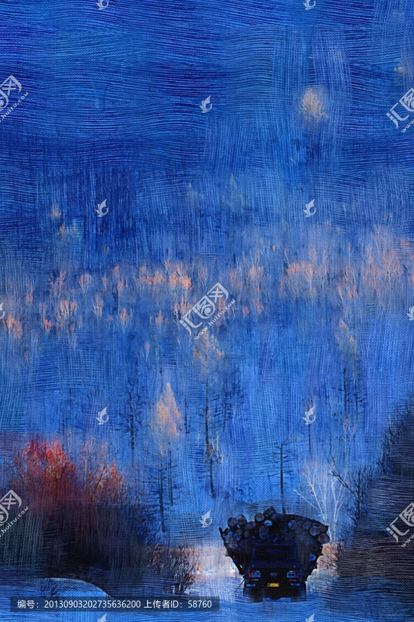 山林冬色圖,電腦油畫