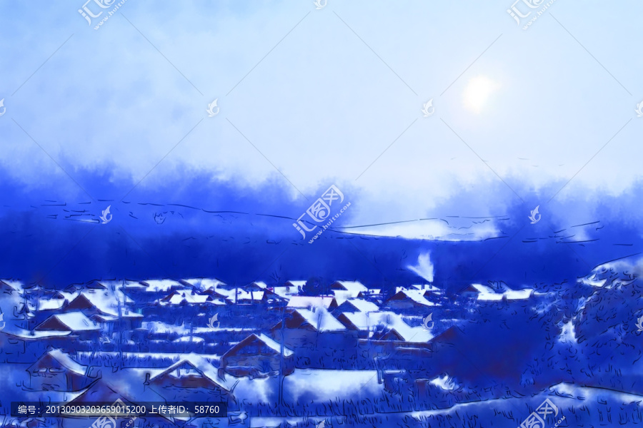 山村月色圖,電腦畫