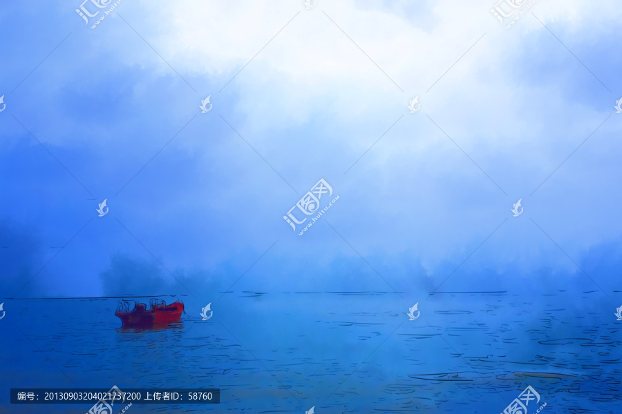 湖光船影,電腦畫(huà)