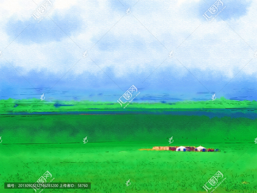 草原風(fēng)情,電腦油畫