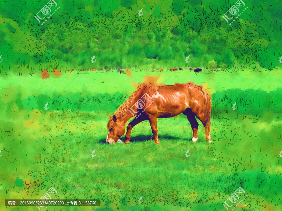 草原駿馬圖,電腦畫