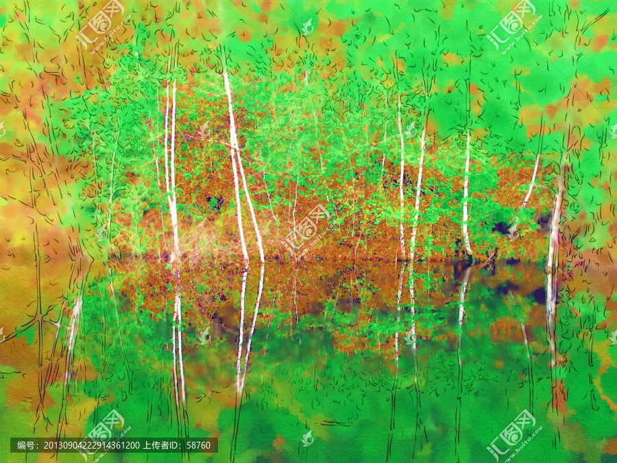 白樺林之夢(mèng),電腦水彩畫