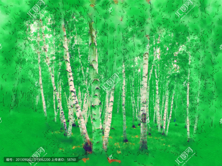 白樺林之夢,電腦水彩畫