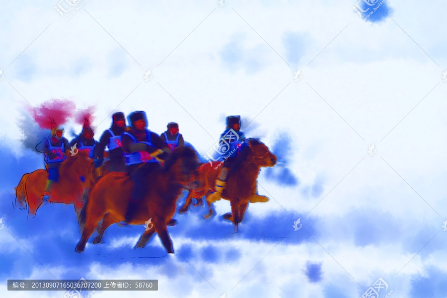 草原踏雪圖,電腦水彩畫