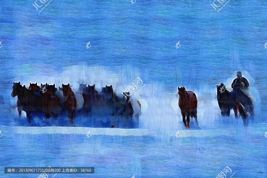 雪原牧馬,電腦油畫