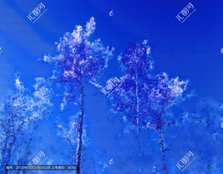 銀妝樹林,電腦水彩畫