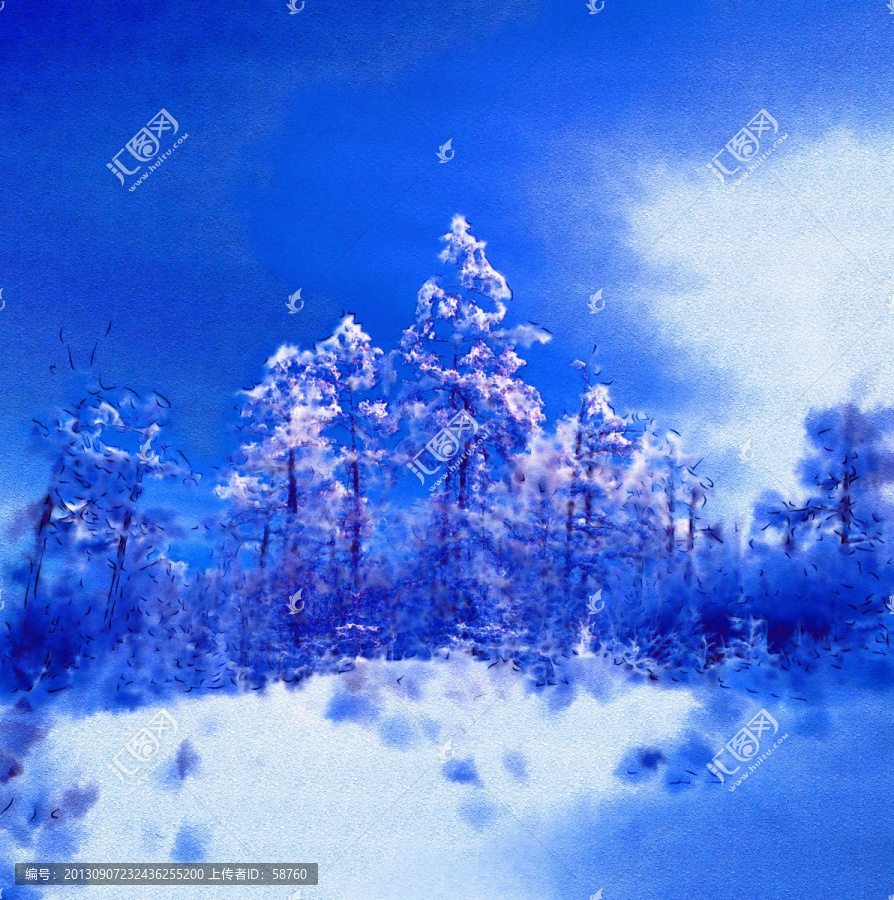 森林雪韻,電腦水彩畫(huà)