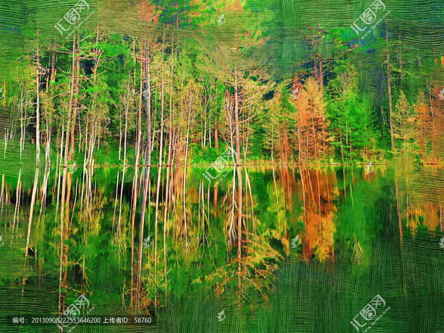 湖畔小樹林,電腦油畫