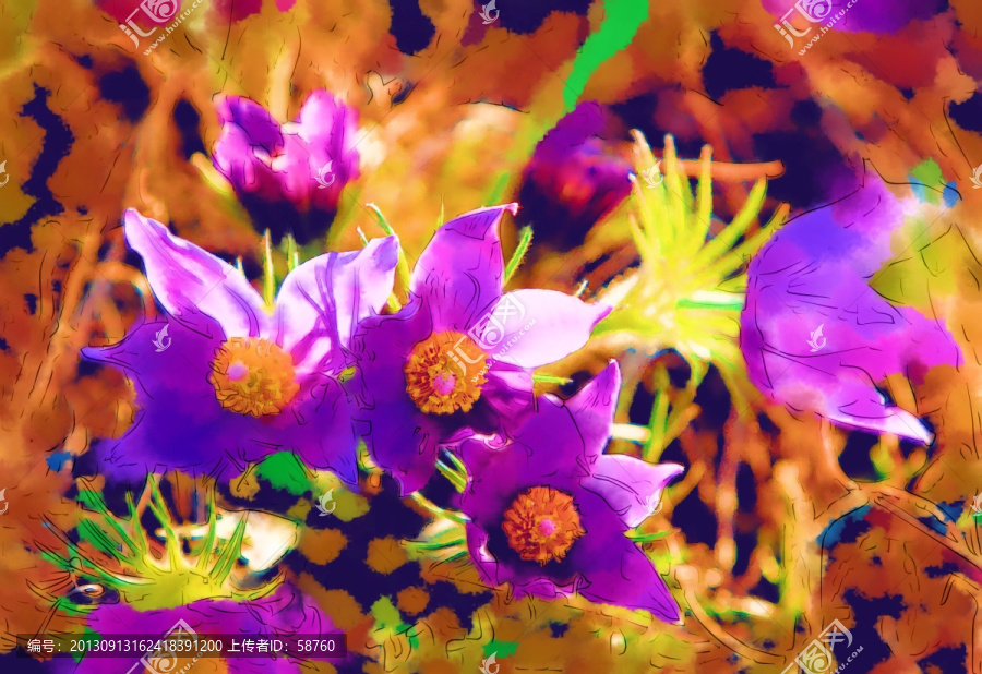 風(fēng)中的山花,電腦水彩畫