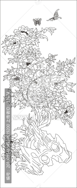 矢量線描牡丹