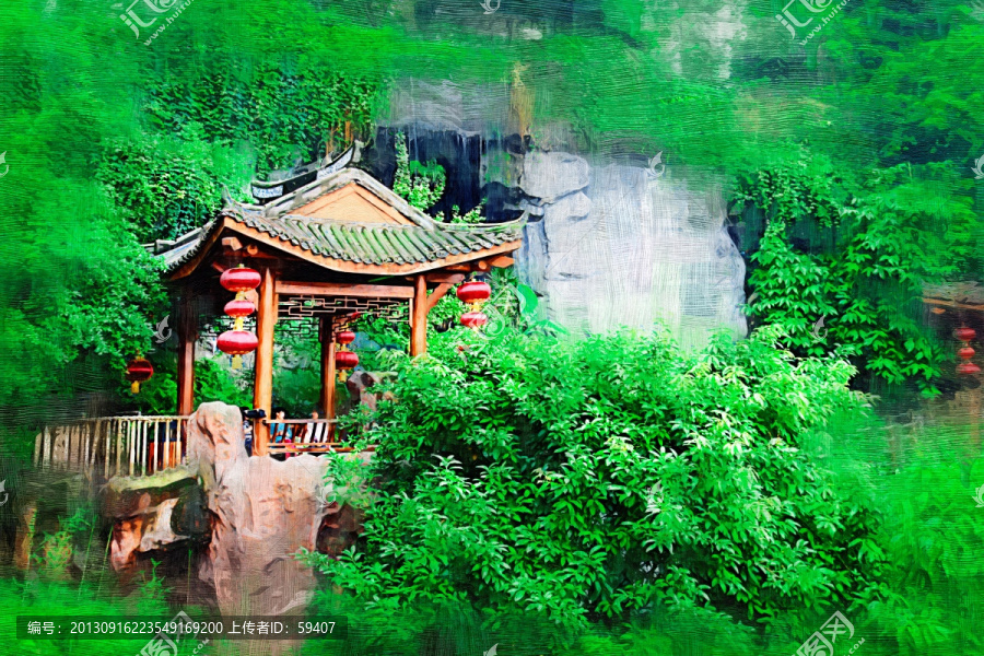 山中的小亭子,風景油畫,未分層