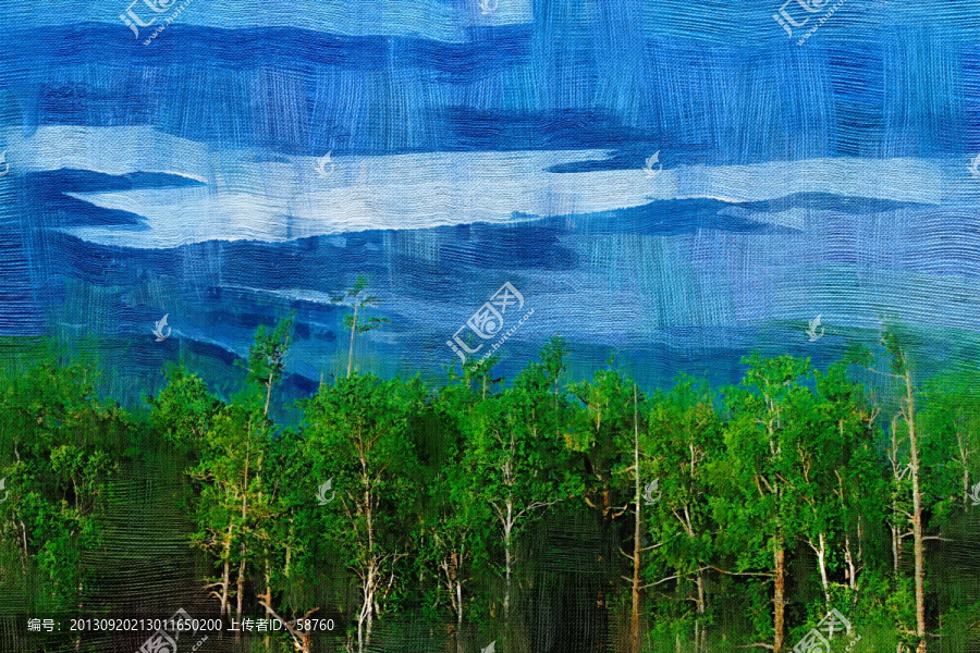 森林晨霧圖,電腦油畫(huà)