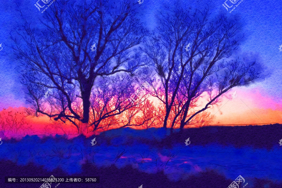 夕陽之樹,電腦畫