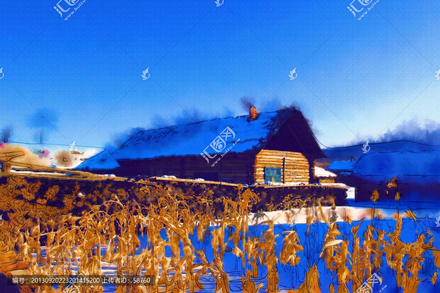 山村農(nóng)家院,電腦抽象畫