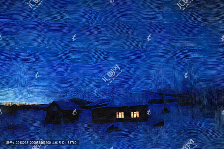 冬夜溫暖的燈光,電腦油畫