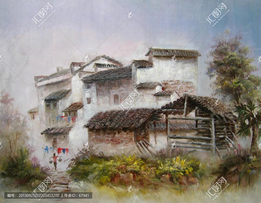 水鄉(xiāng)風(fēng)景油畫(huà)圖片