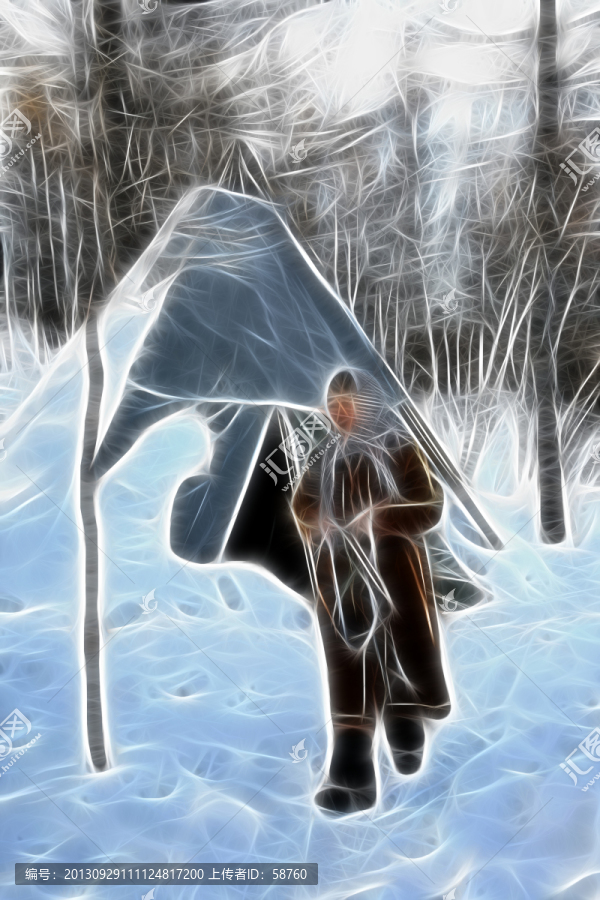 敖魯古雅獵鄉(xiāng)雪景,電腦畫