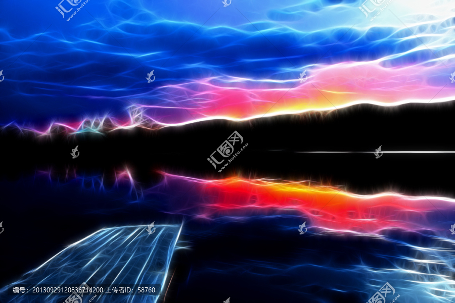 湖之暮色,抽象電腦畫