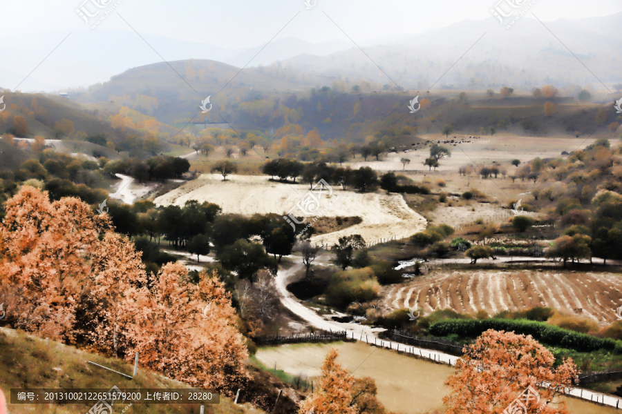 水彩画,田园风景