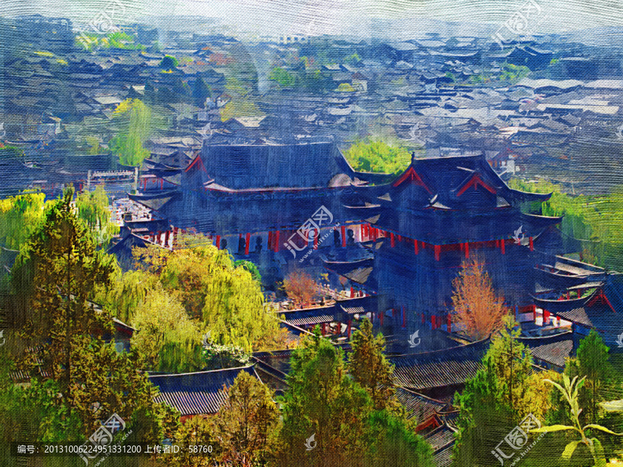 麗江古城,電腦油畫
