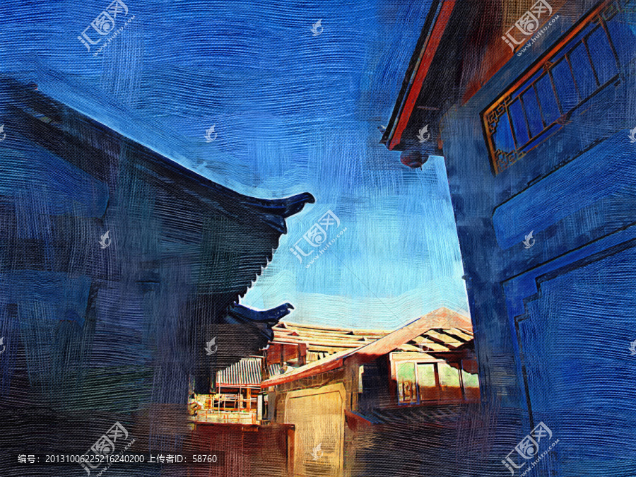 麗江古城,電腦油畫