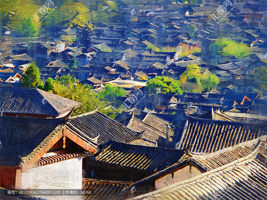 麗江古城,電腦油畫