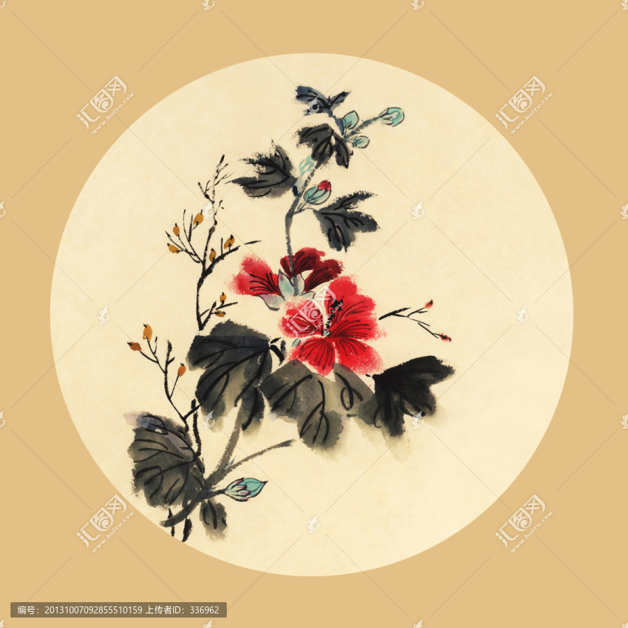 裝飾畫,插畫,水墨蜀葵
