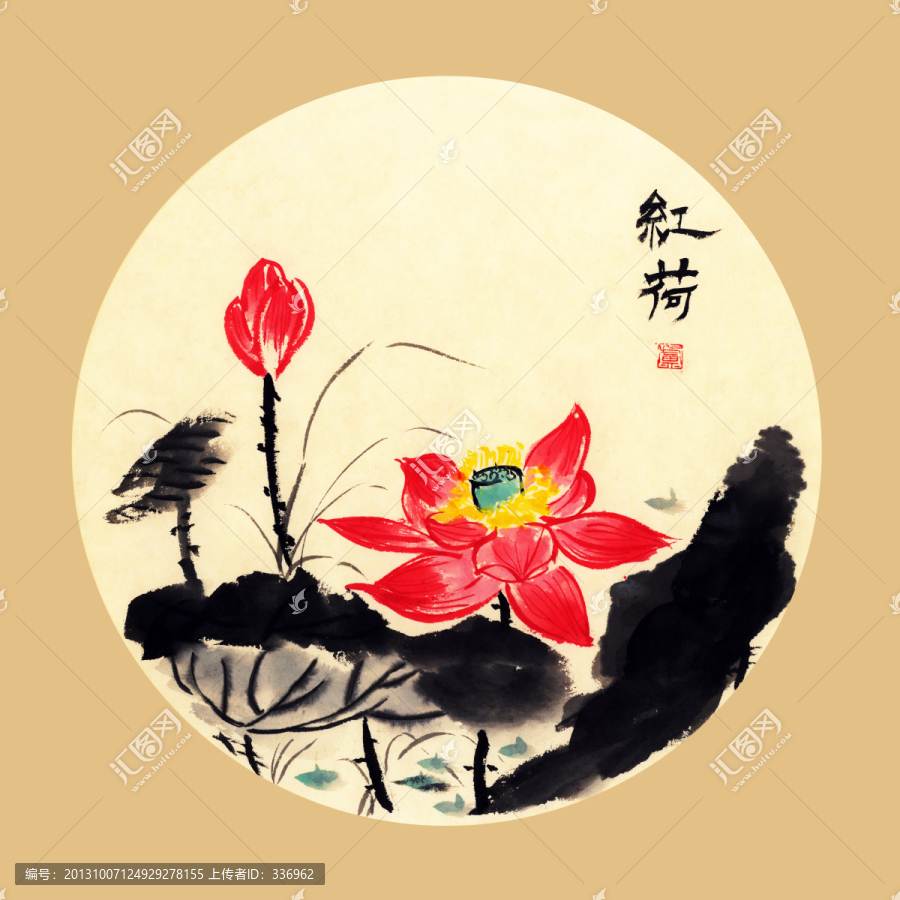 裝飾畫,掛畫,扇面畫,水墨荷花
