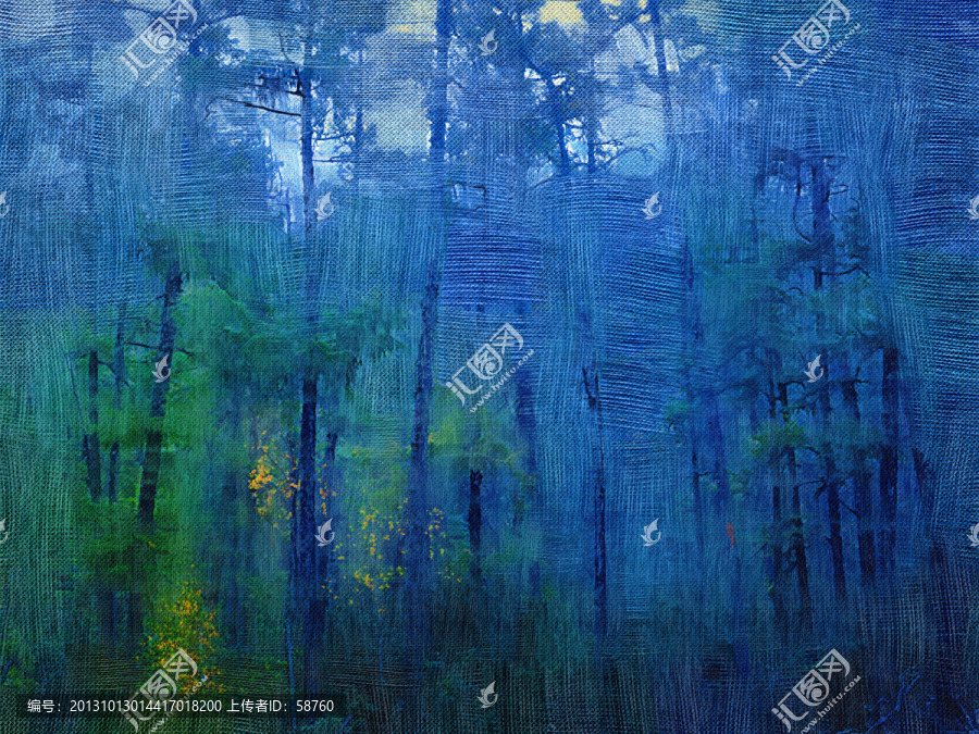 森林霧彌漫,電腦油畫