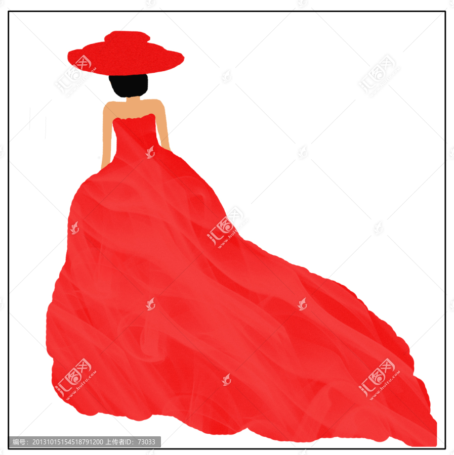 手绘红衣少女,,新娘,婚纱