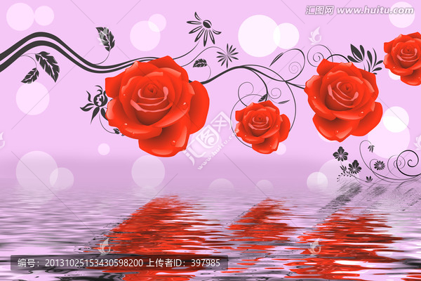 大型壁畫(huà)寫(xiě)真,紅玫瑰電視背景墻