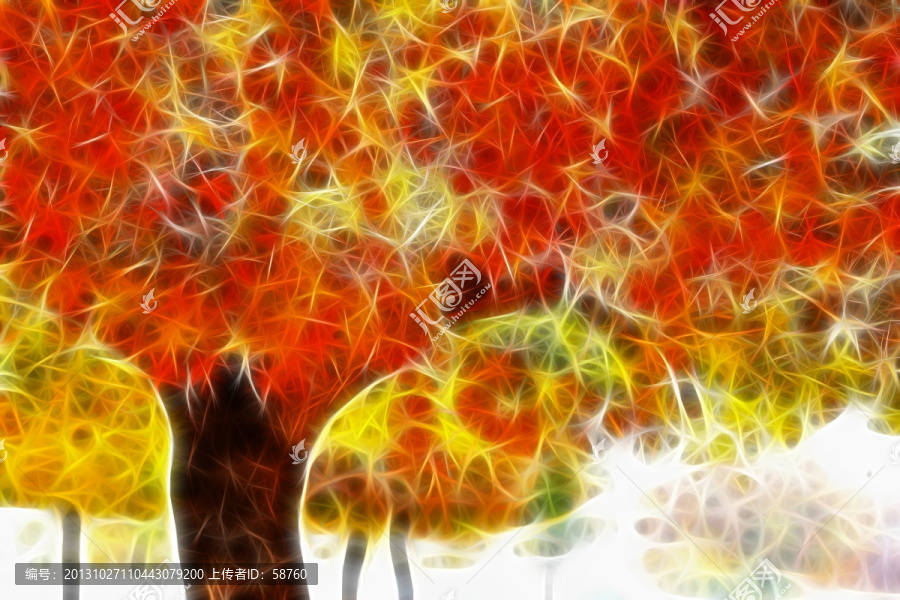 紅楓染秋,電腦抽象畫