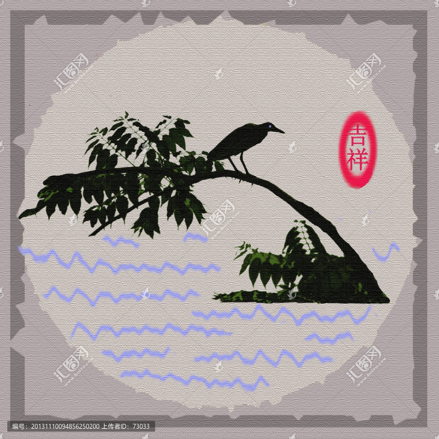 水鳥,樹,,湖水裝飾畫