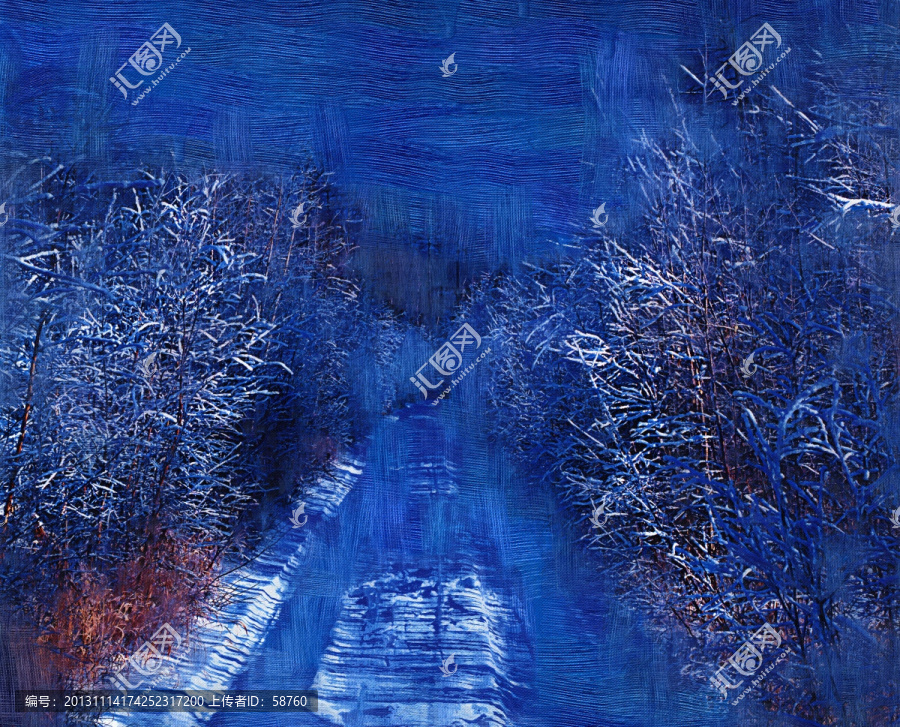 裝飾畫,森林雪路