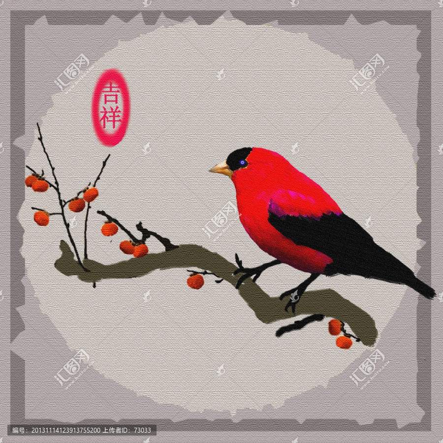 鳥,柿子樹,柿子樹裝飾畫
